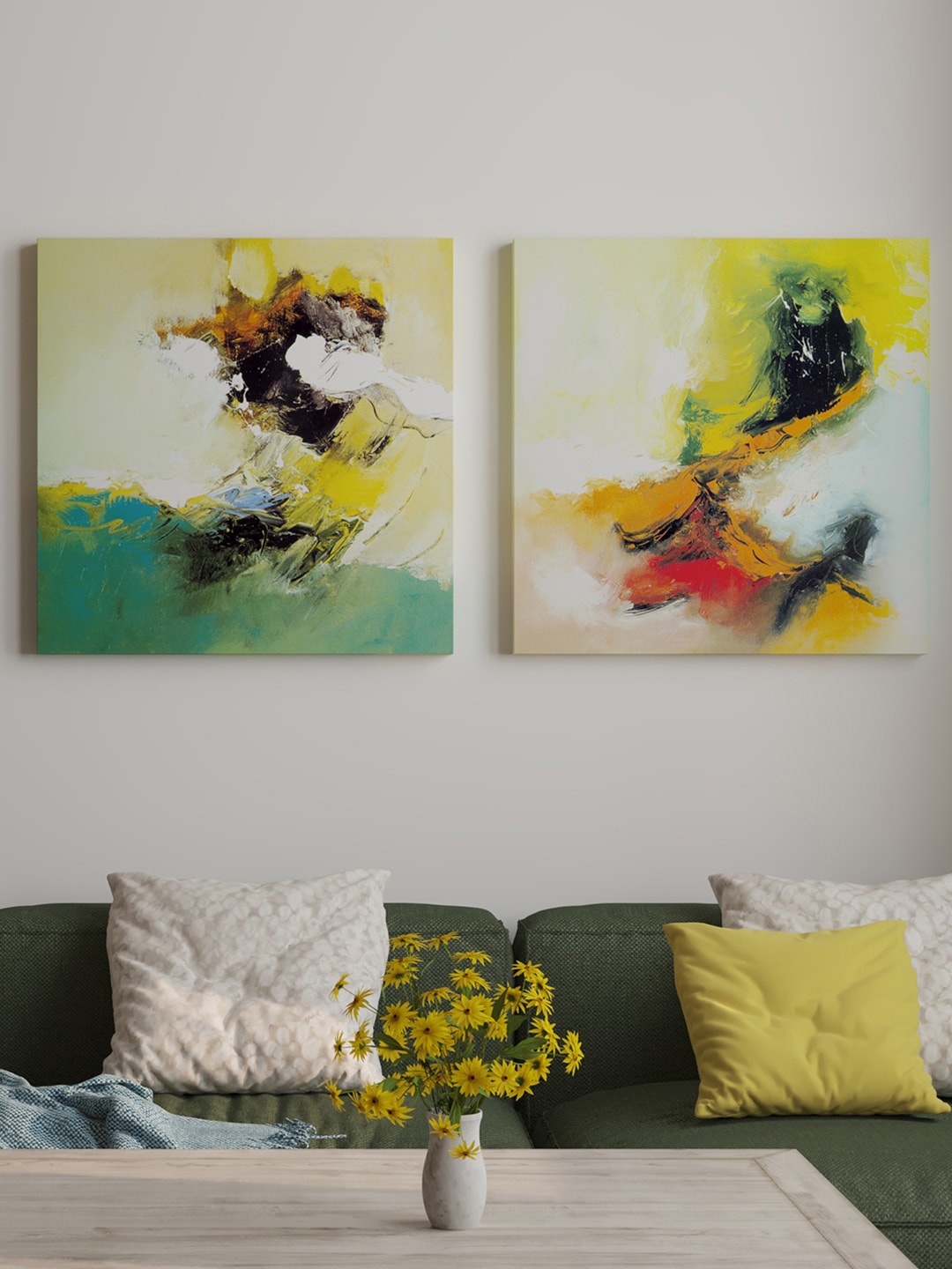 

Art Street Green & Yellow 2-Pieces Abstract Printed Framed Wall Art
