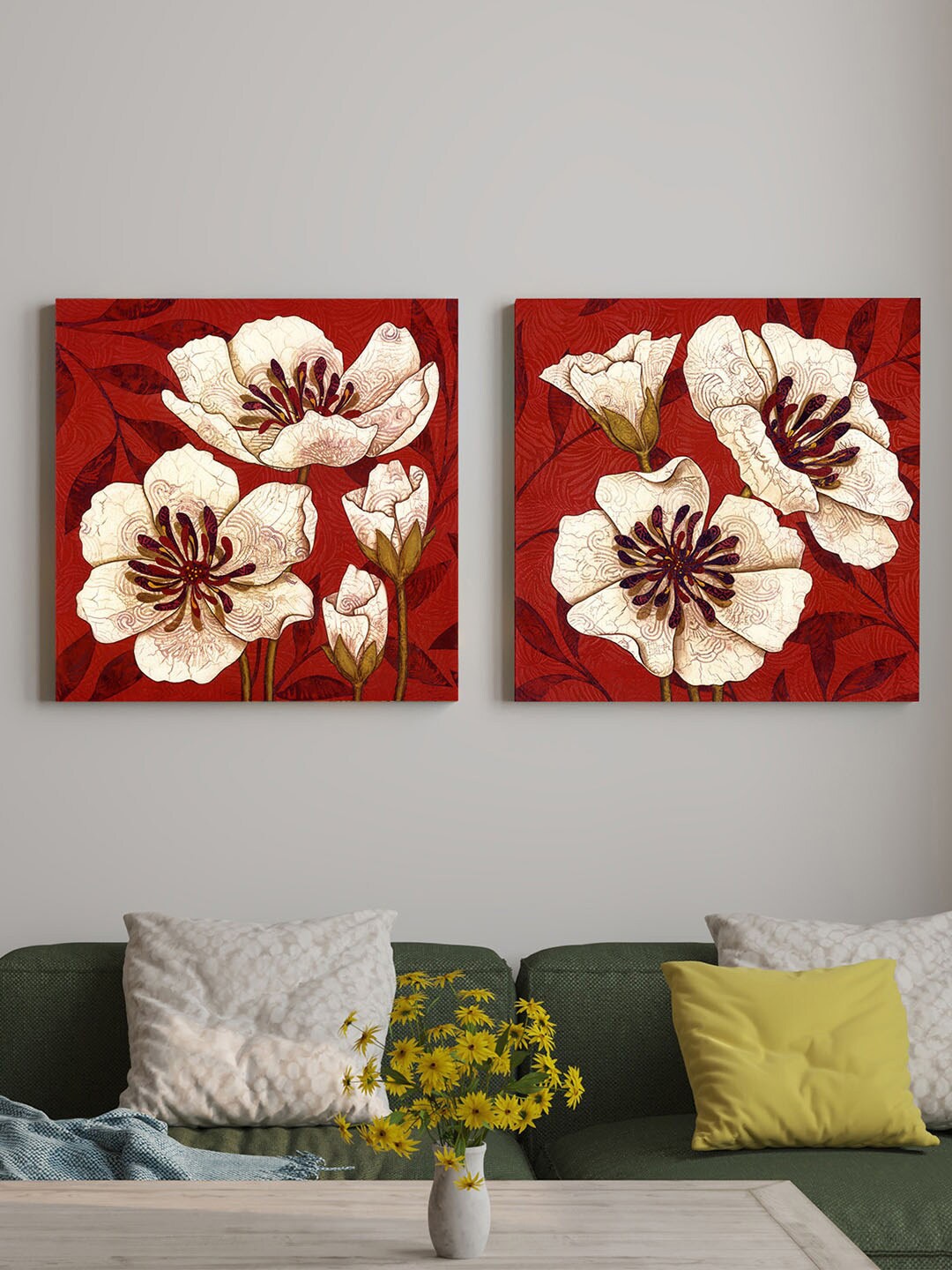 

Art Street Red & Cream-Colored 2-Pieces Hibiscus Flower Printed Framed Wall Art