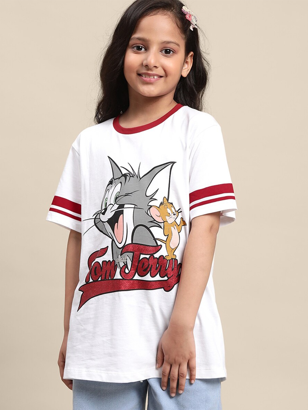 

Kids Ville Girls Tom & Jerry Printed Relaxed Cotton T-shirt, White