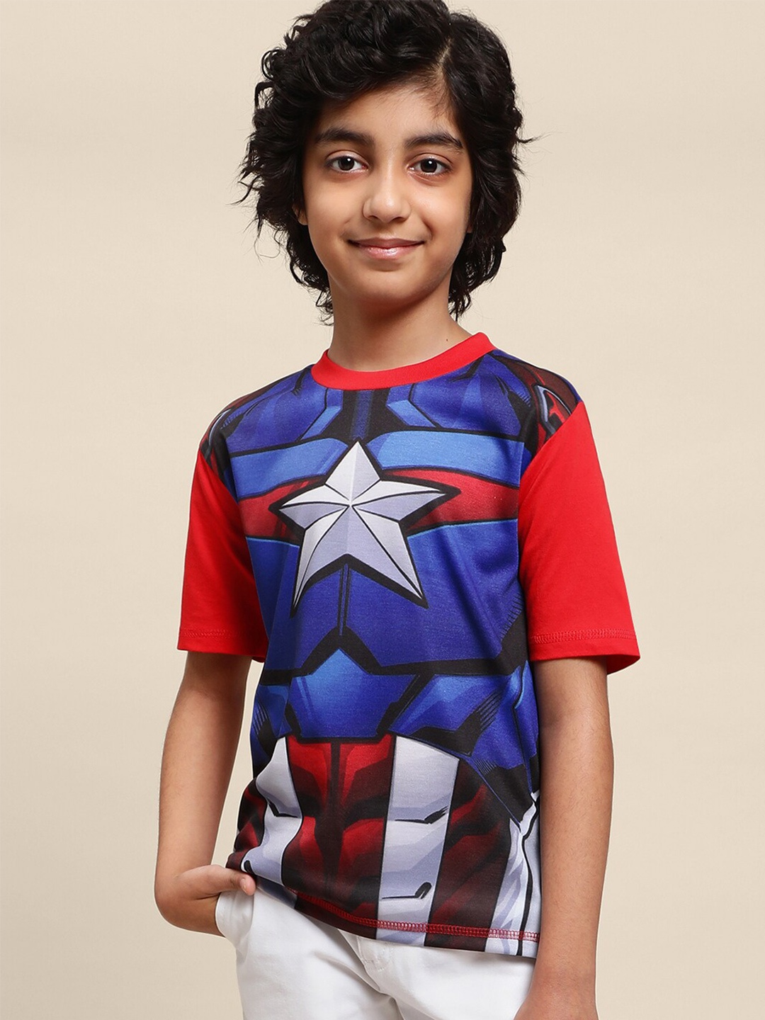 

Kids Ville Boys Captain America Printed Cotton T-Shirt, Red