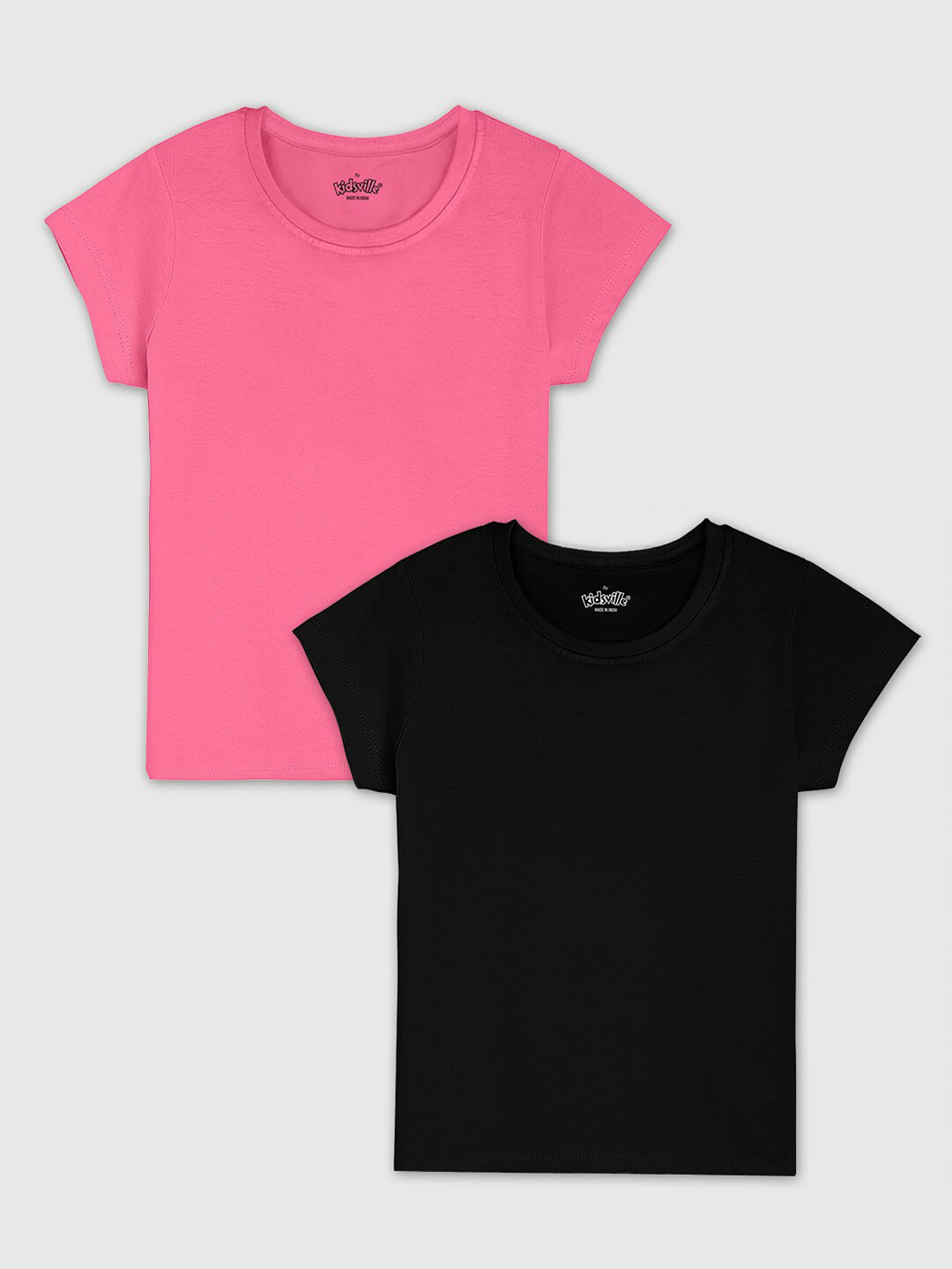 

Kids Ville Girls Pack Of 2 Cotton T-Shirts, Black
