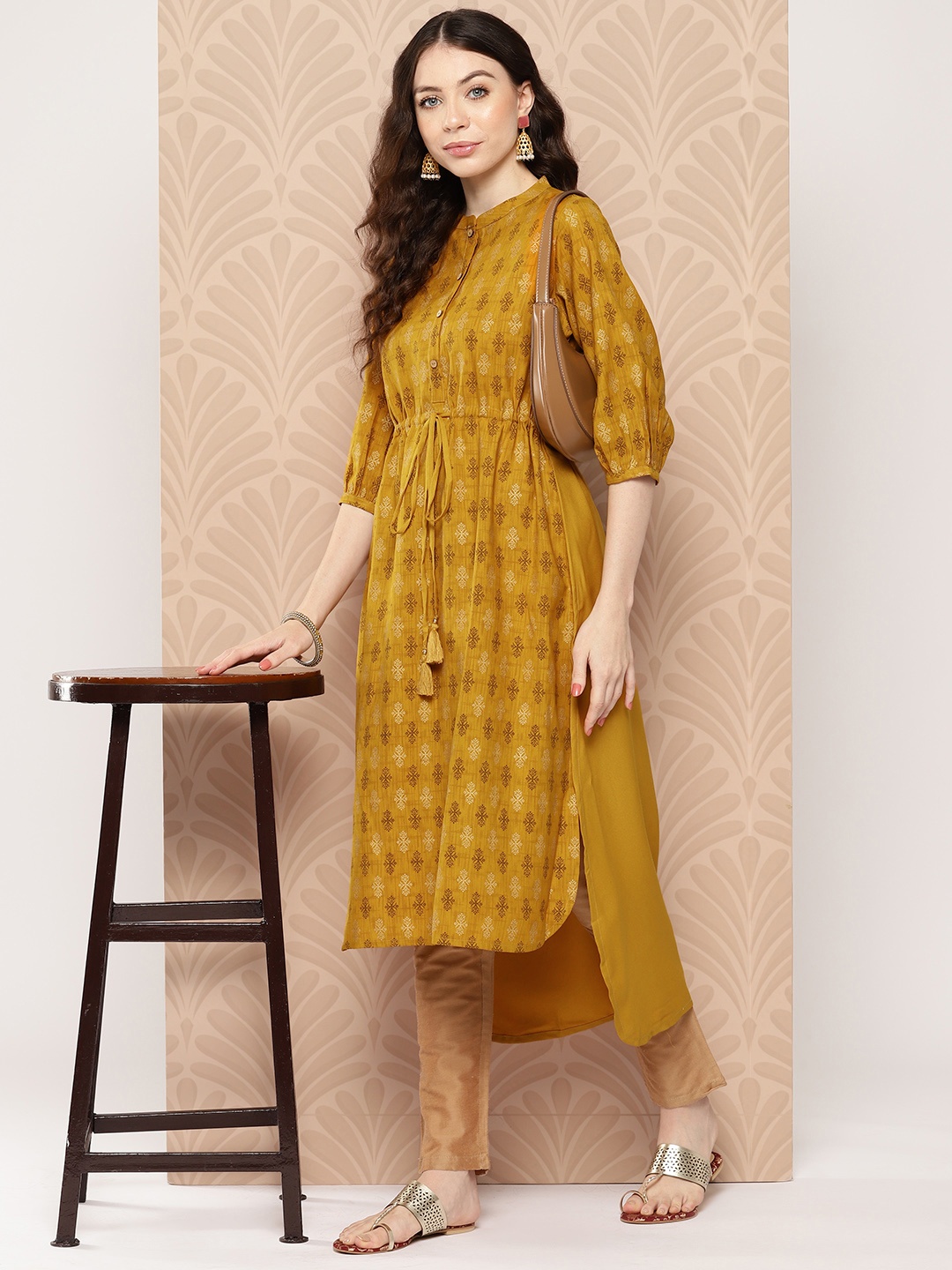 

Janasya Women Ethnic Motifs Printed Kurta, Mustard