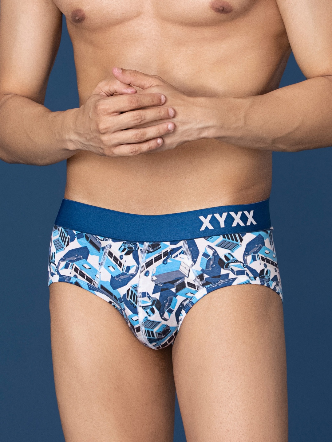 

XYXX Men Printed Mid Rise Basic Briefs XYBRF194, Blue