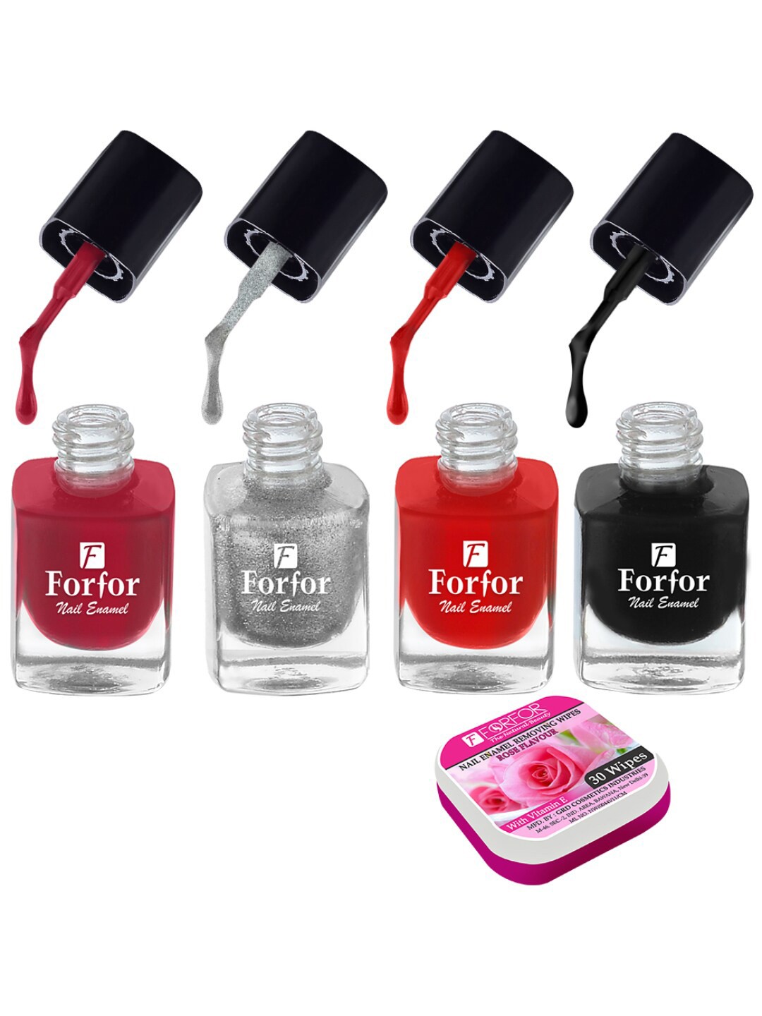 

FORFOR Set Of 4 Perfect Stay Trendy Nail Polish With Wipes 5ml Each- 105 + 106 + 107 + 118, Red