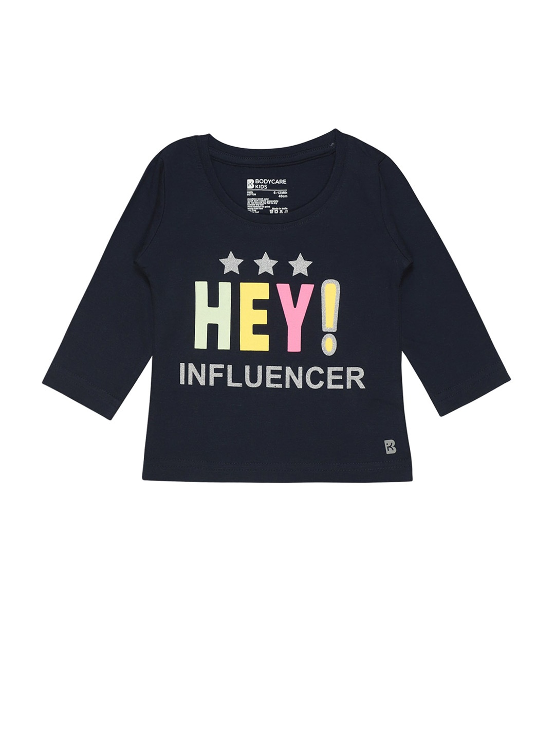 

Bodycare Girls Typography Printed Cotton T-Shirt, Navy blue