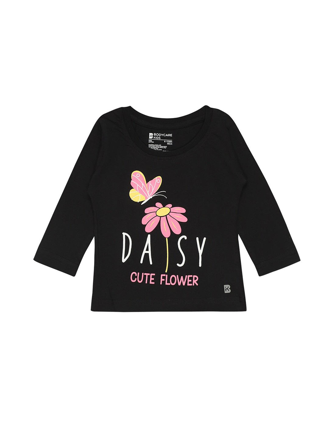 

Bodycare Infant Girls Typography Printed Cotton T-shirt, Black