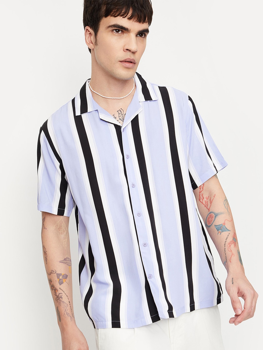 

max Striped Short Sleeves Casual Shirt, Purple