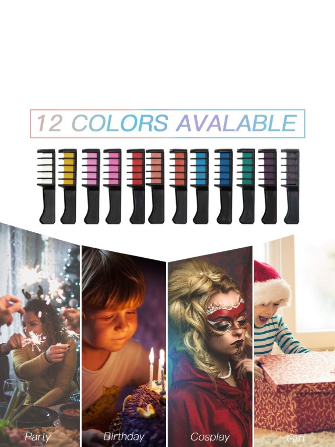 

FEELHIGH 12-Pcs Hair Chalk Combs, Multi