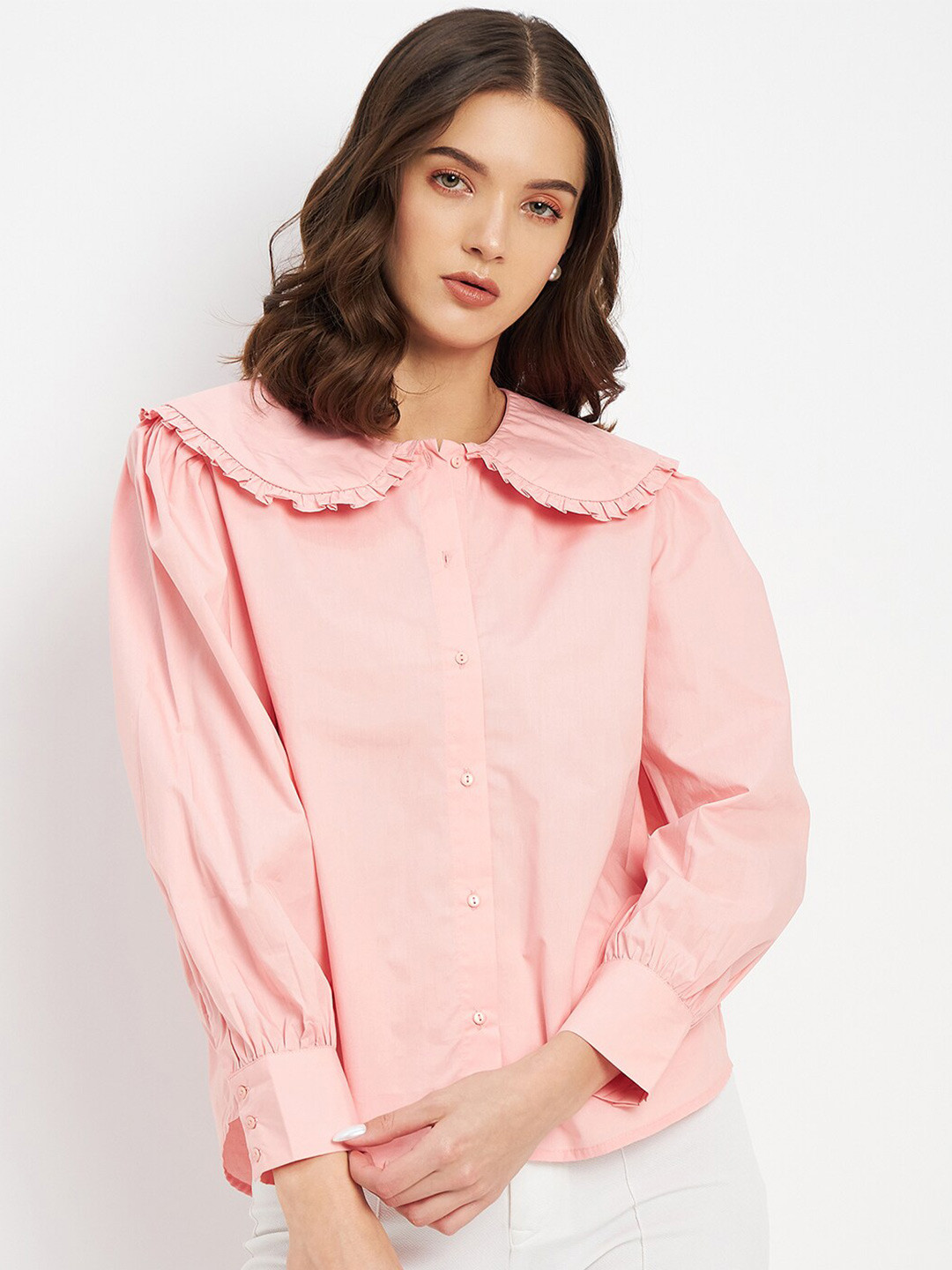 

Madame Peter Pan Collar Pure Cotton Casual Shirt, Peach