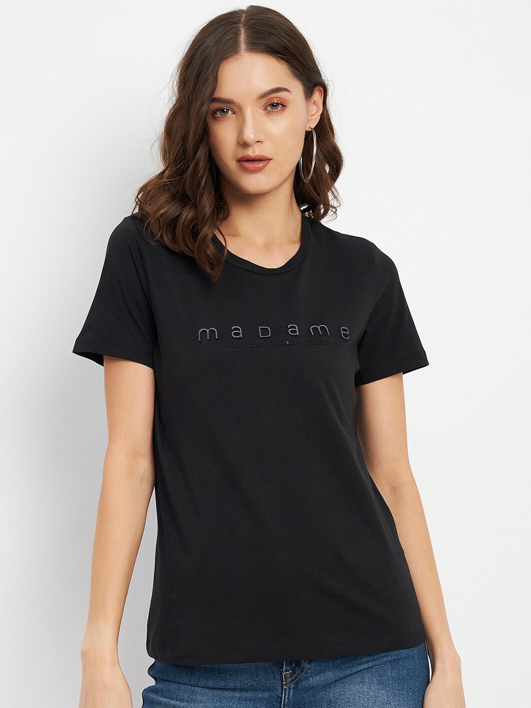 

Madame Typography Printed Round Neck T-shirt, Black