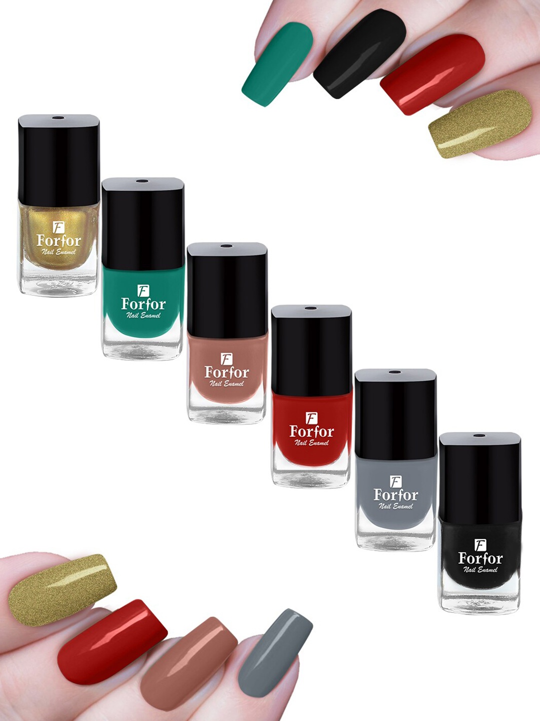 

FORFOR Set Of 6 Perfect Stay Trendy Nail Polish 5ml Each-104 + 107 + 103 + 110 + 113 + 118, Green