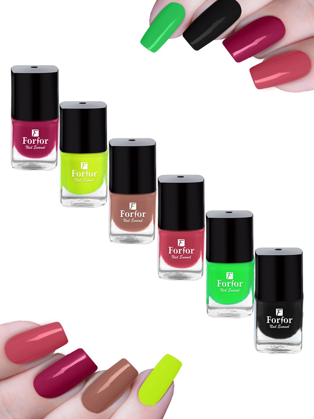 

FORFOR Set of 6 Perfect Stay Trendy Fast-Dry Gel Effect Glossy Nail Polish - 5ml each, Pink