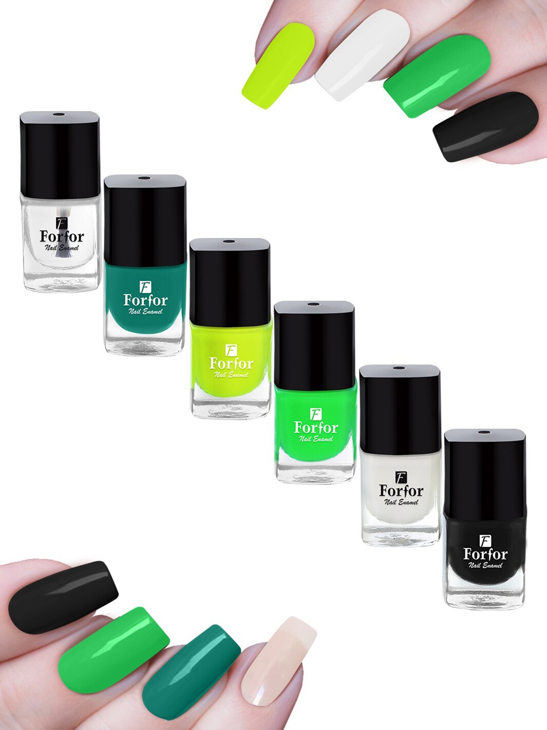 

FORFOR Set of 6 Perfect Stay Trendy Safe & Fast Dry Glossy Nail Enamel - 5 ml each, Multi