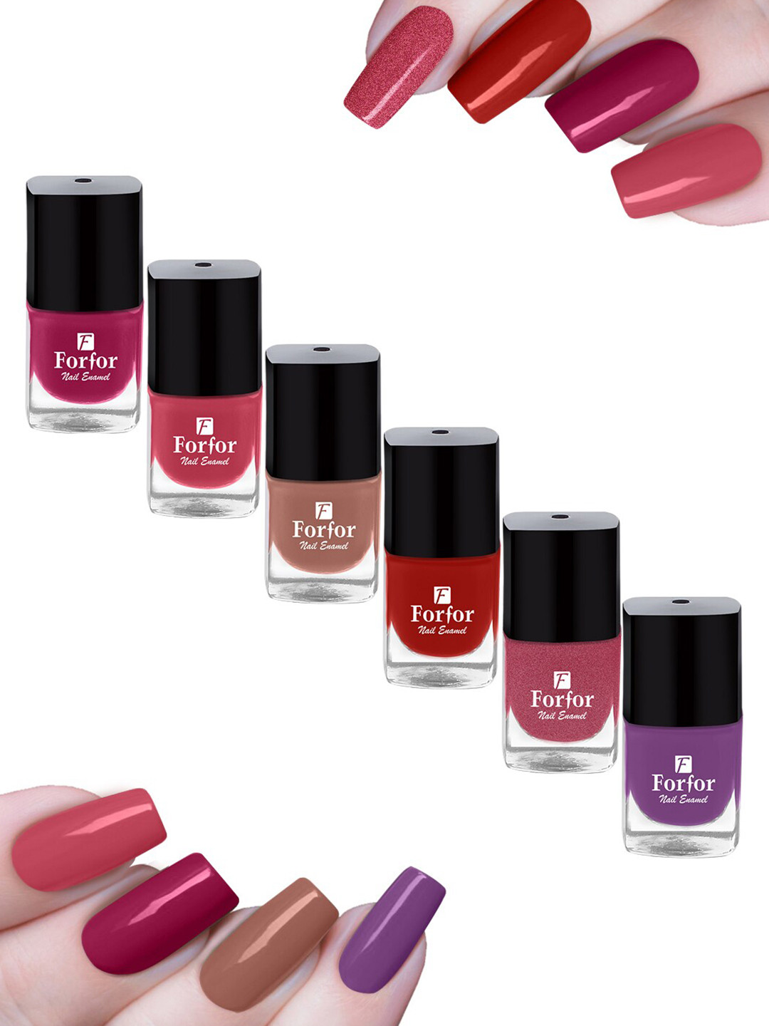 

FORFOR Set of 6 Perfect Stay Trendy Fast-Dry Gel Effect Glossy Nail Polish - 5ml each, Pink