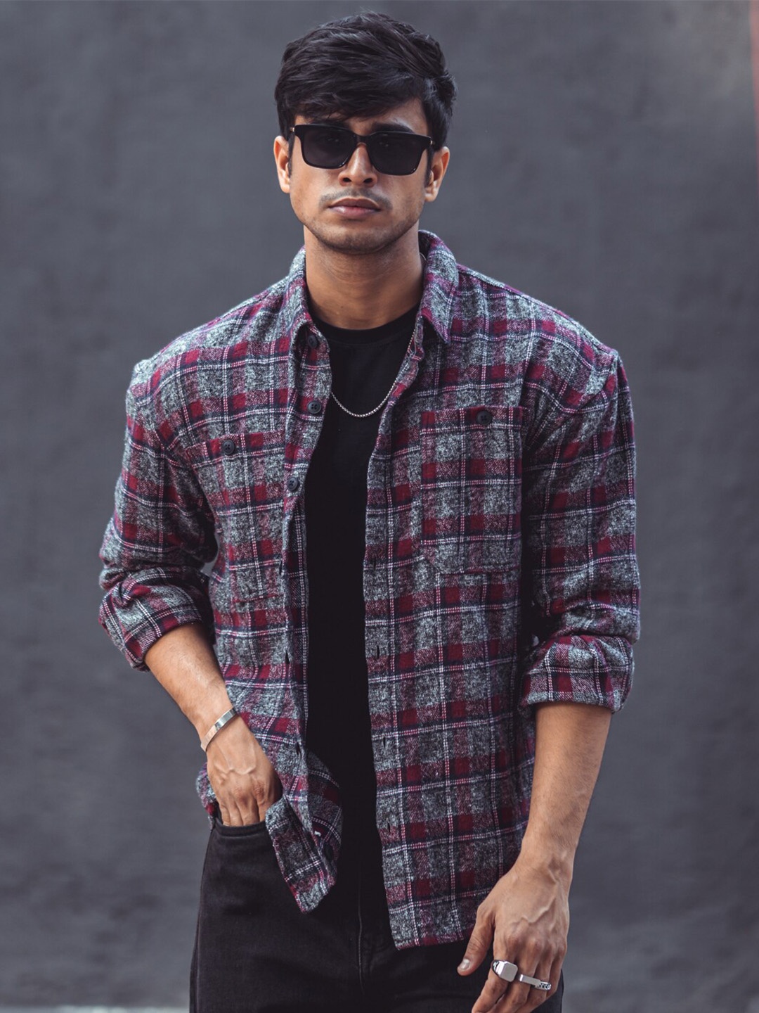 

Powerlook India Slim Tartan Checked Casual Shirt, Grey