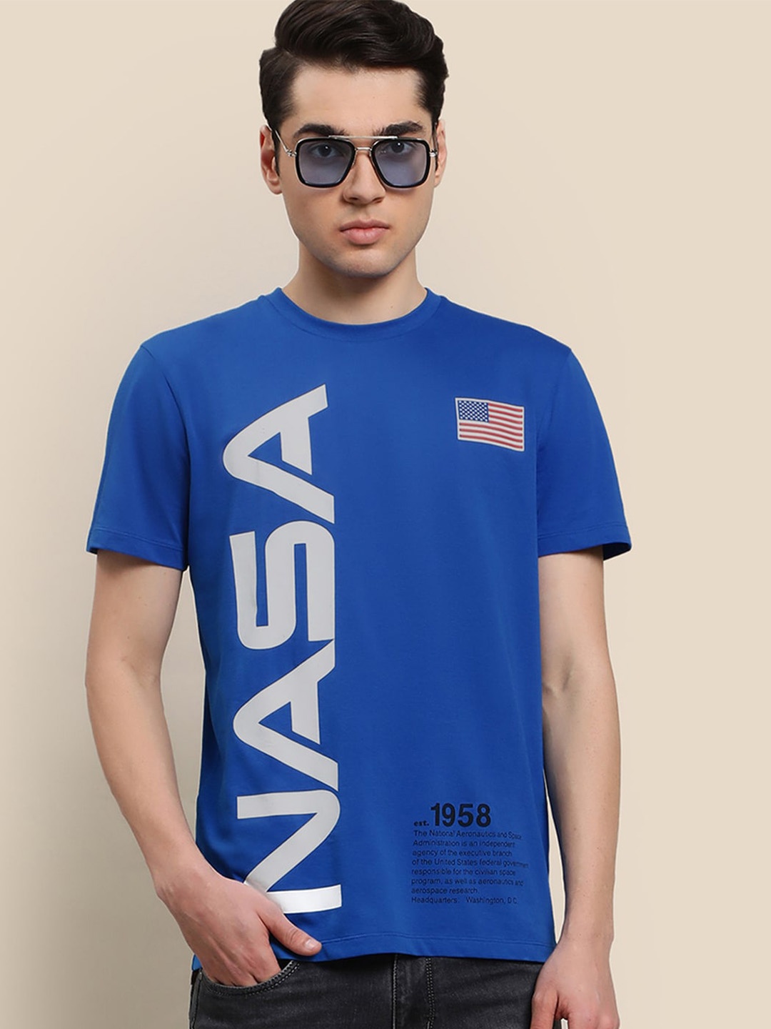 

Free Authority Nasa Printed Cotton T-Shirt, Blue