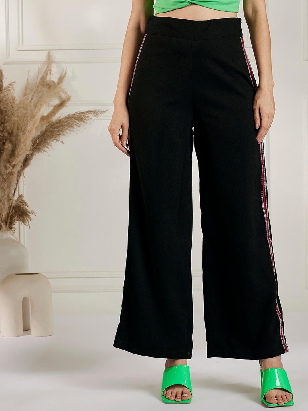 

Marie Claire Women Black High-Rise Plain Parallel Trousers