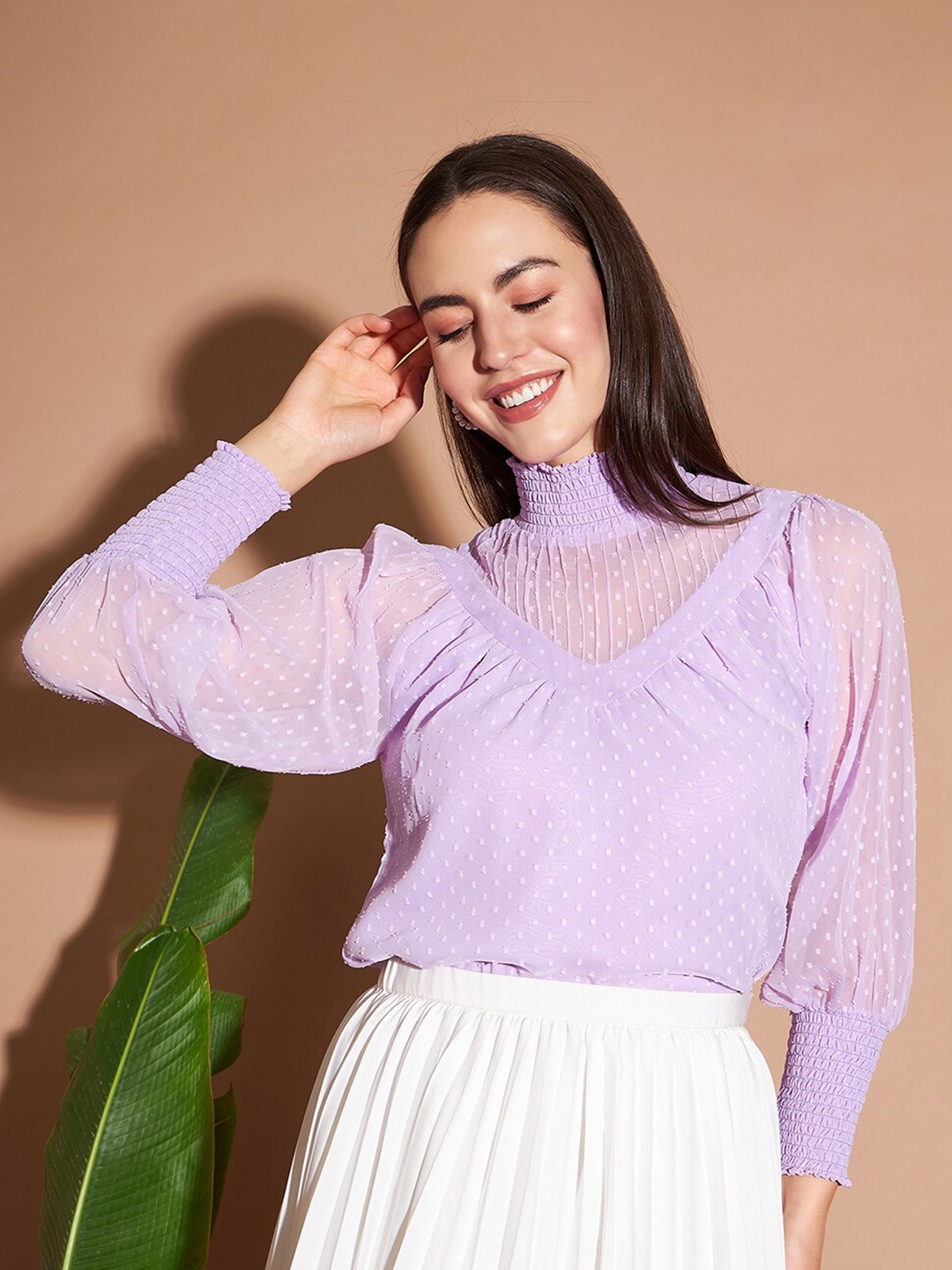 

Marie Claire Self Designed High Neck Puff Sleeves Top, Lavender