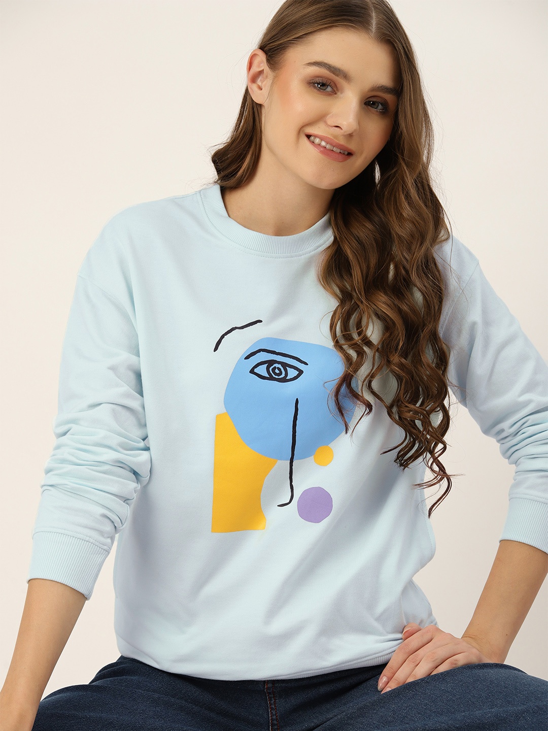 

Mast & Harbour Women Abstract Printed Sweatshirt, Blue