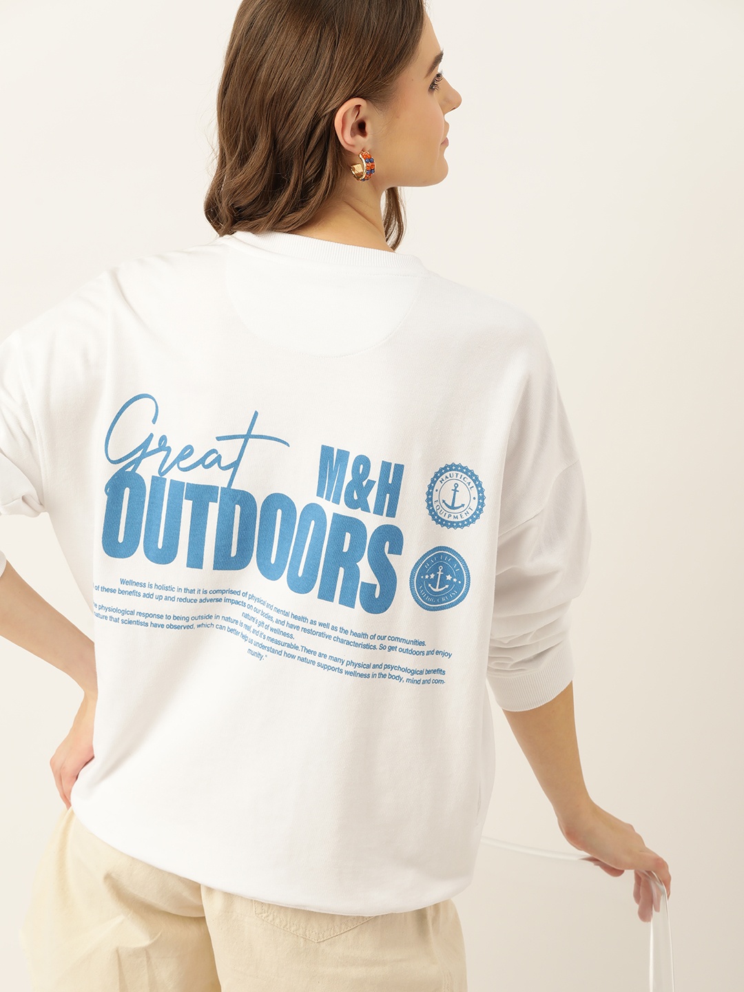 

Mast & Harbour Women Back Printed Sweatshirt, White