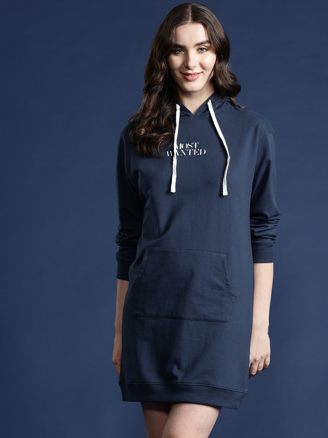 

Mast & Harbour Printed Detail Jumper Dress, Navy blue
