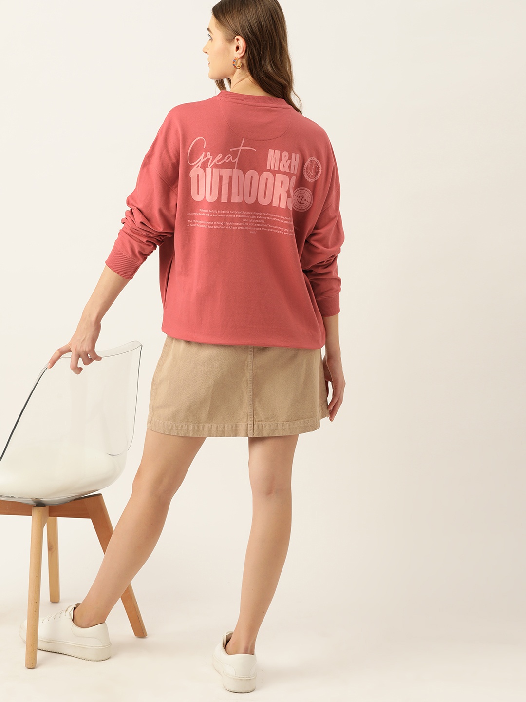 

Mast & Harbour Women Back Printed Sweatshirt, Coral