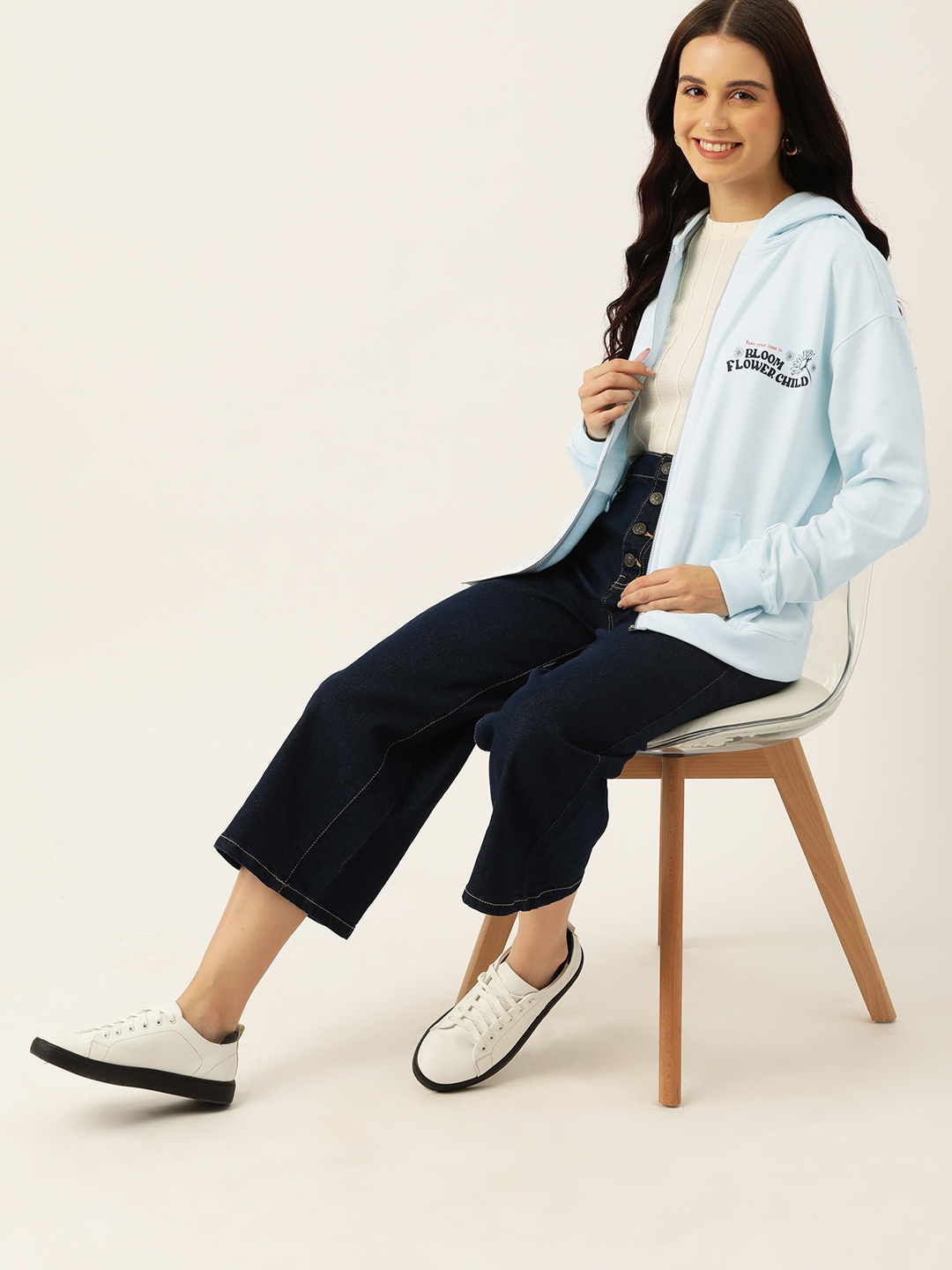 

Mast & Harbour Women Solid Hooded Sweatshirt, Blue