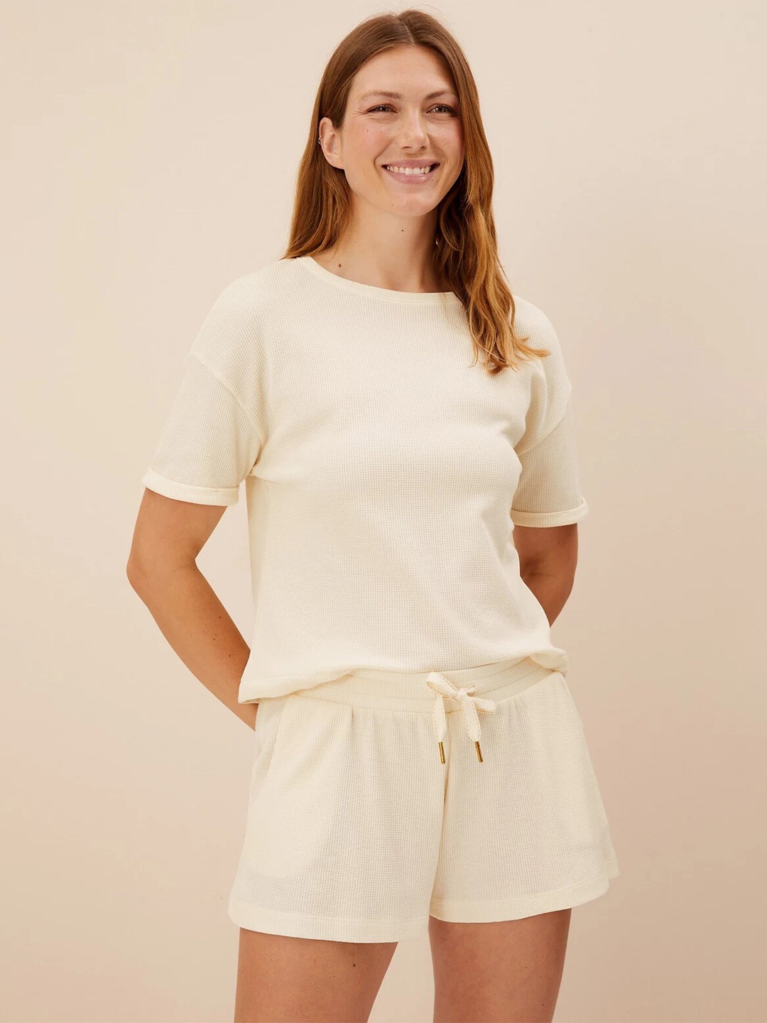 

Marks & Spencer Women Mid-Rise Lounge Shorts, Cream