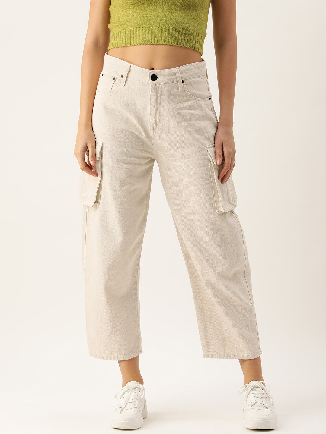 

Bene Kleed Women Balloon Fit Cotton Jeans, Beige