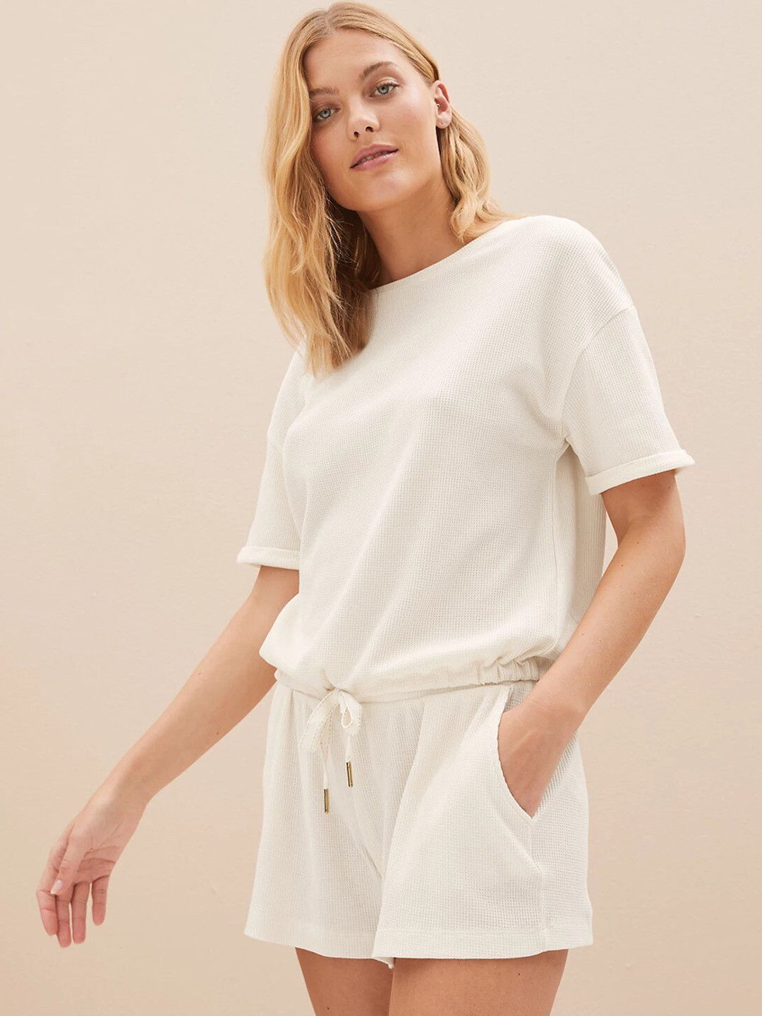 

Marks & Spencer Women Drop-Shoulder Cotton Lounge T-shirt, Cream