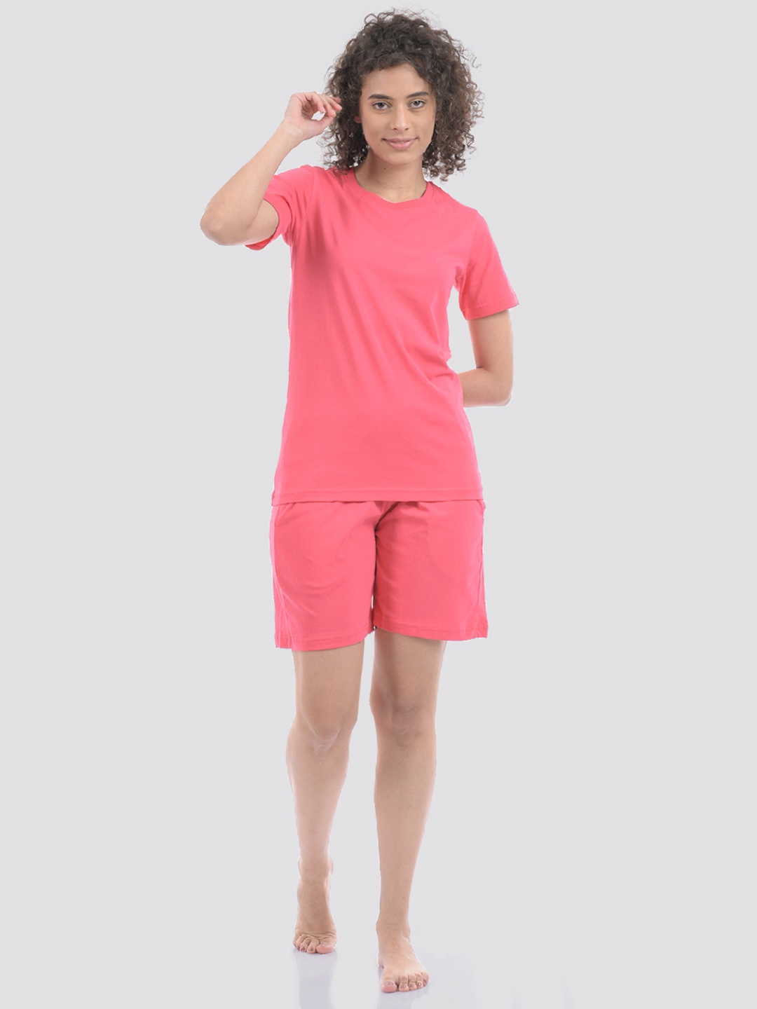 

ONEWAY Women Cotton T-shirt With Shorts Night Suit, Pink