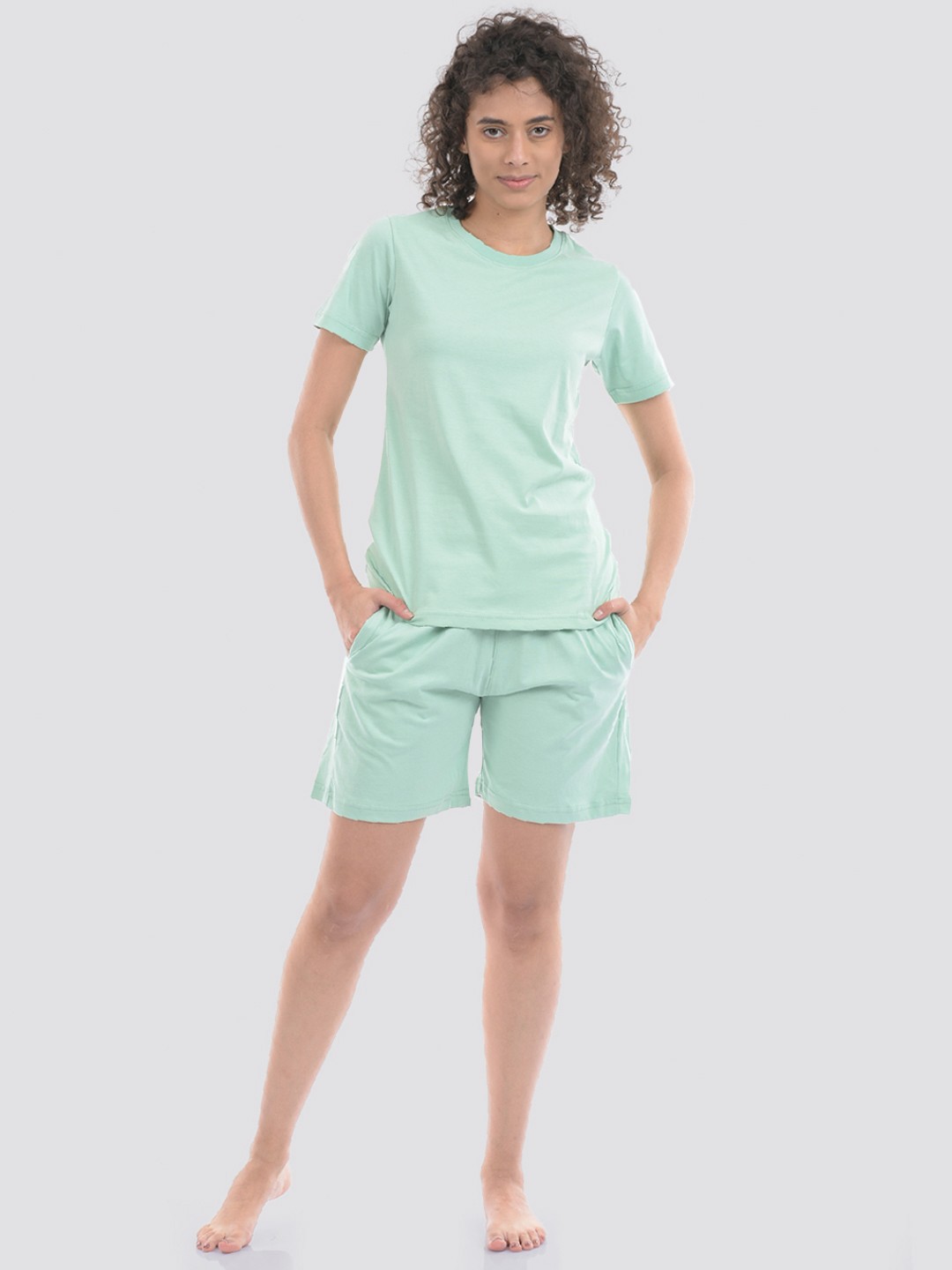 

ONEWAY Women Cotton T-shirt With Shorts, Green