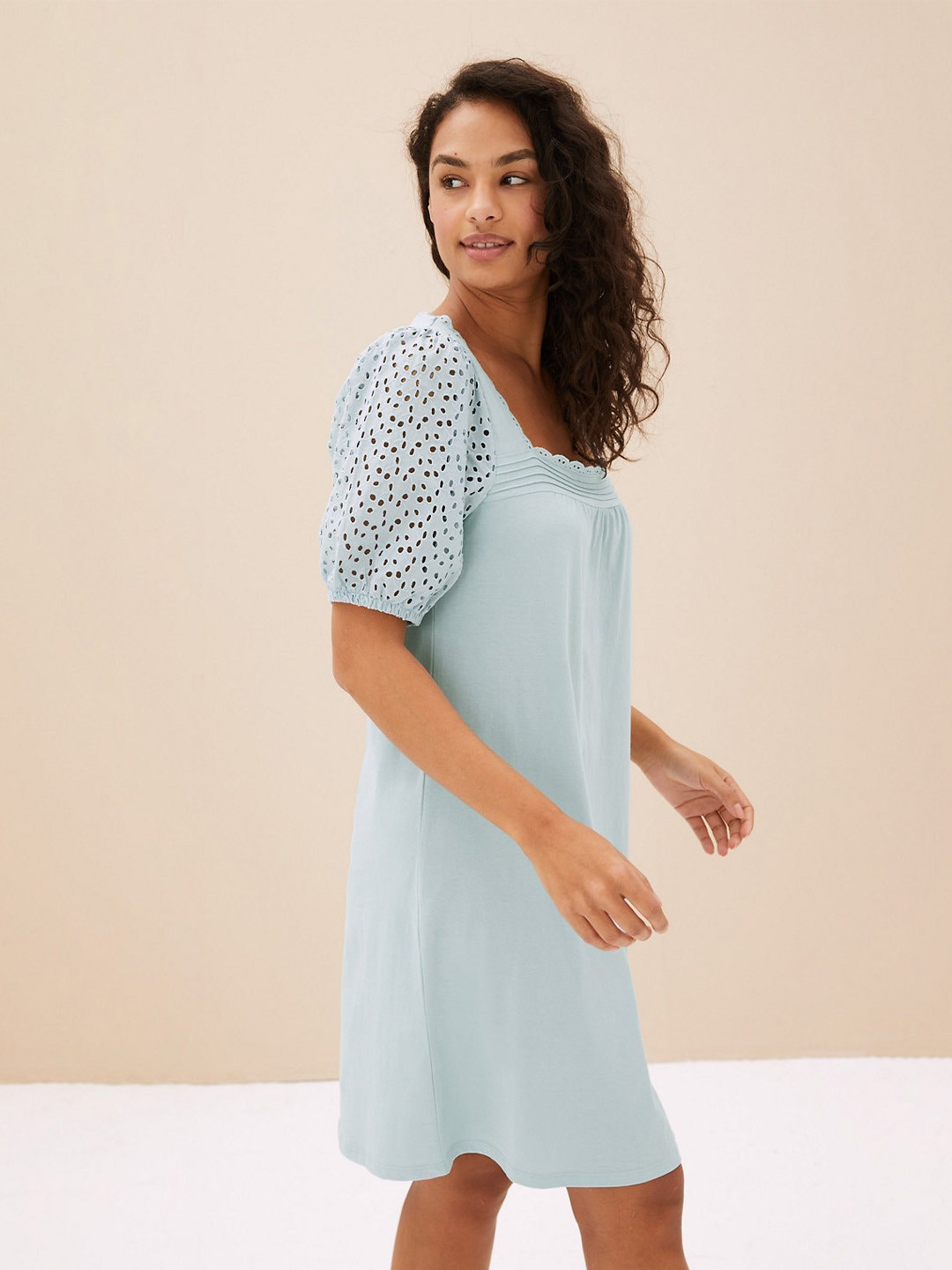 

Marks & Spencer Pure Cotton Square Neck T-shirt Nightdress, Blue