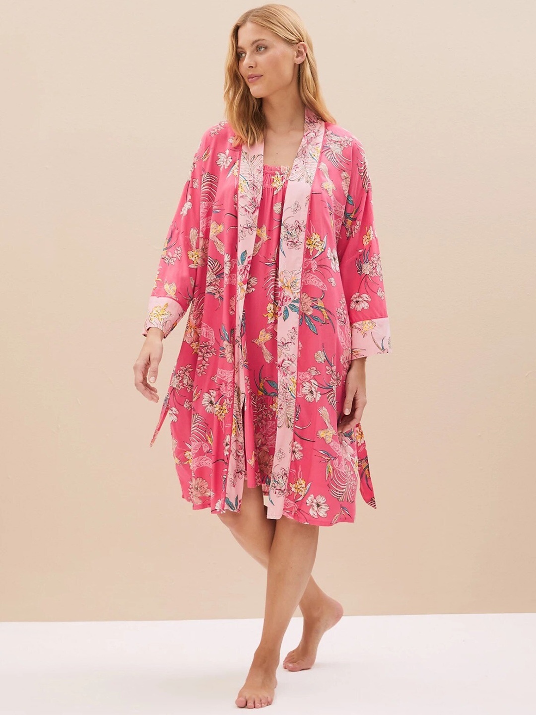 

Marks & Spencer Women Floral Printed Robe, Pink