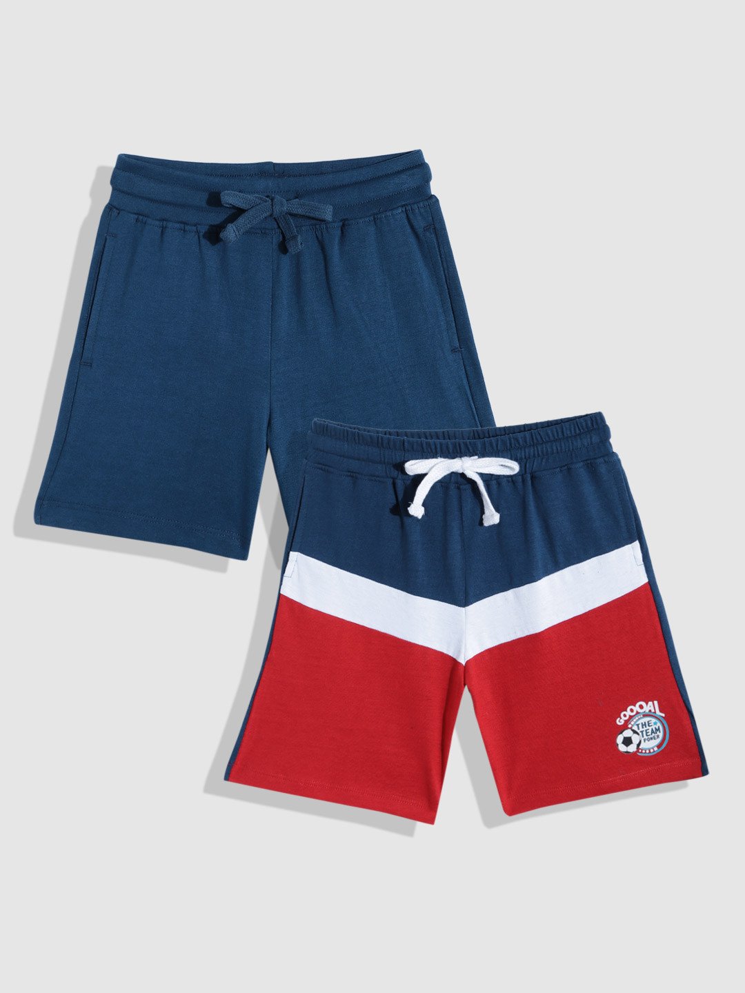 

YK Boys Pack Of 2 Slim Fit Pure Cotton Shorts, Navy blue