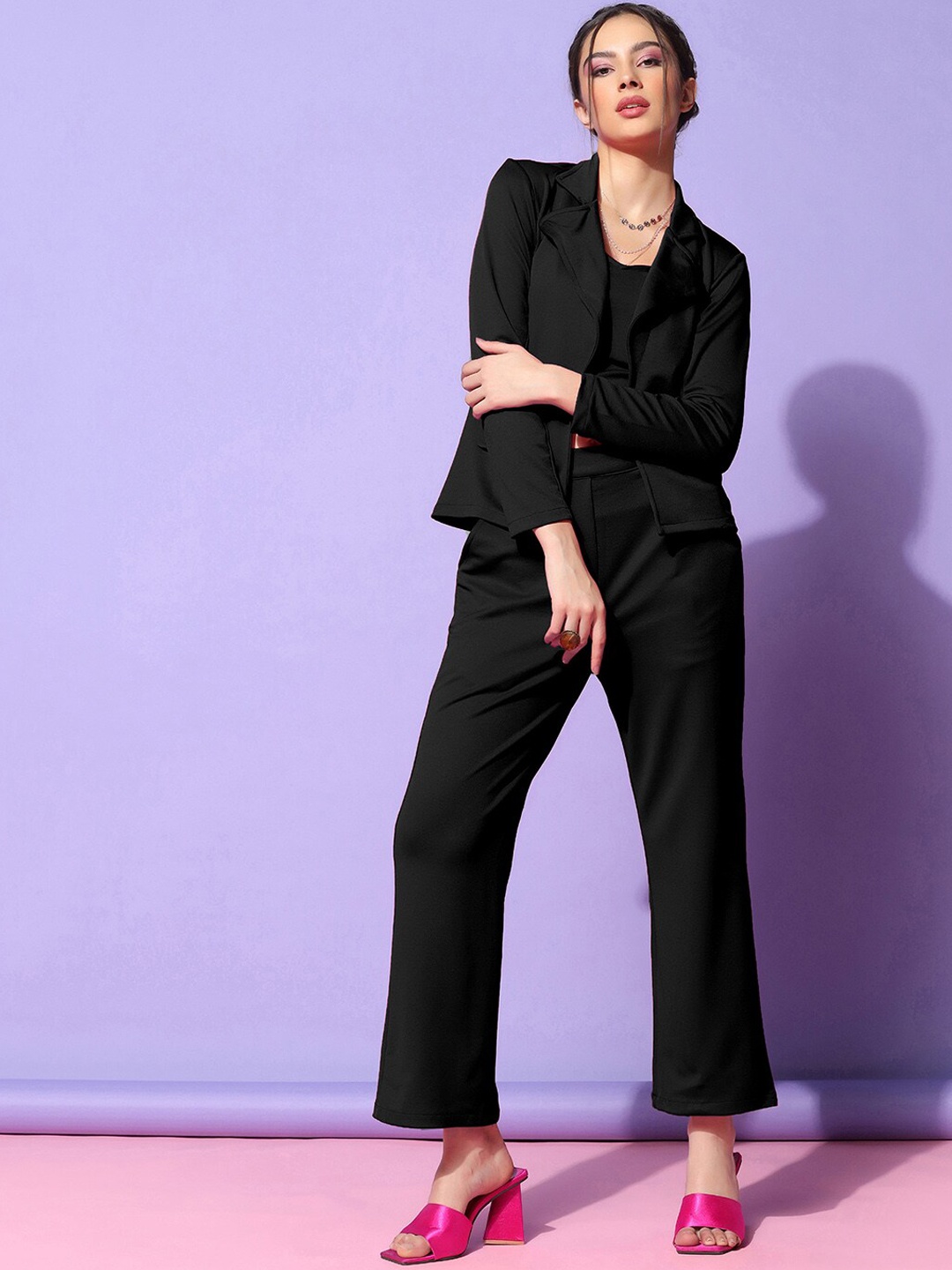 

Selvia Crop Top With Blazer & Trouser Co-Ords Set, Black