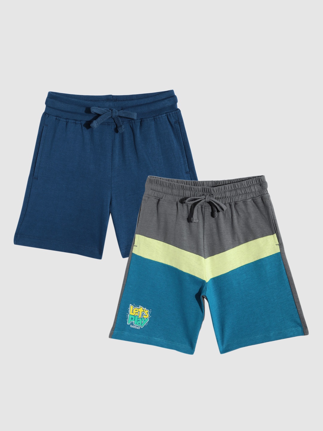 

YK Boys Pack Of 2 Slim Fit Pure Cotton Shorts, Navy blue