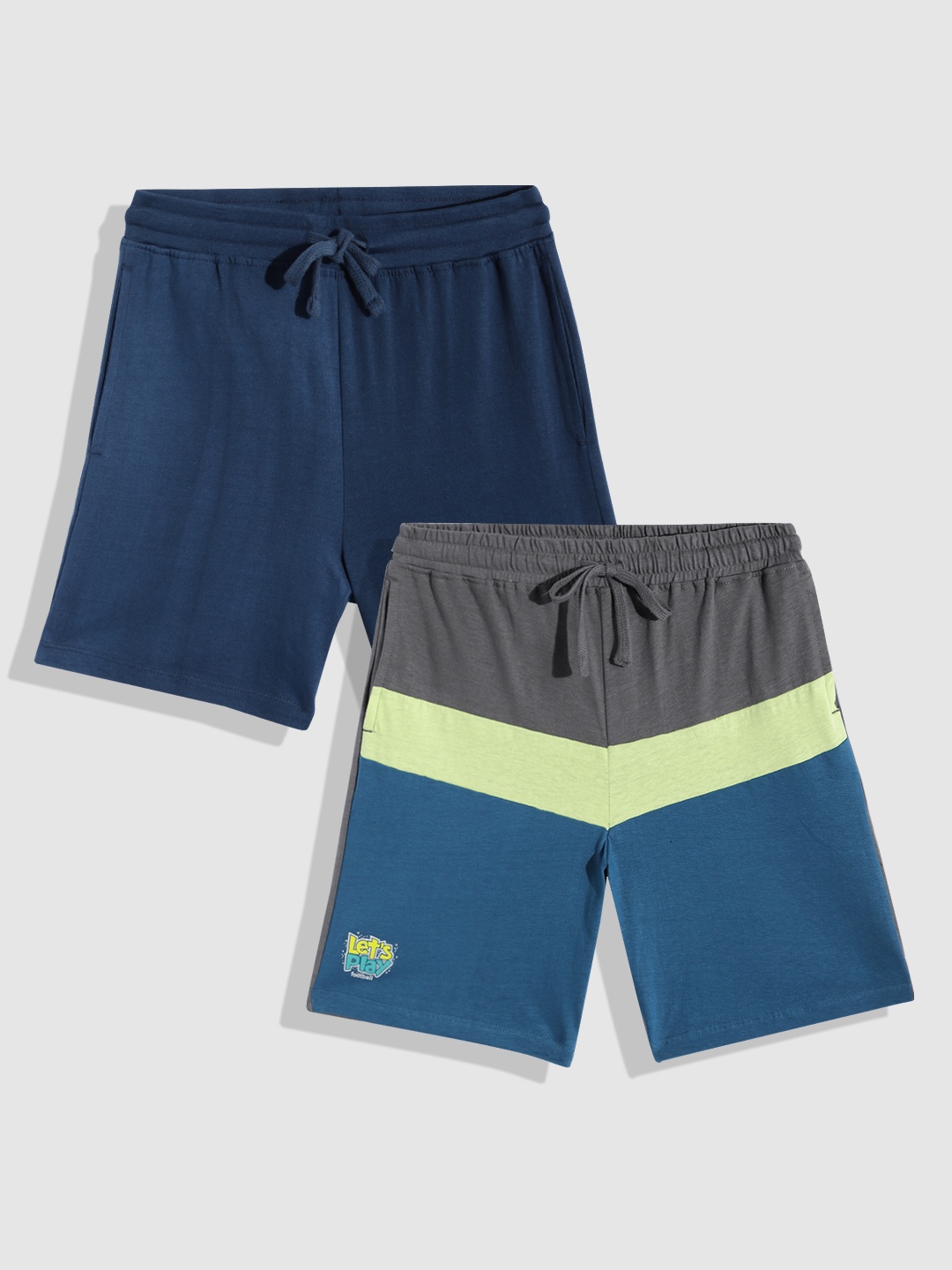

YK Boys Pack Of 2 Slim Fit Pure Cotton Shorts, Navy blue