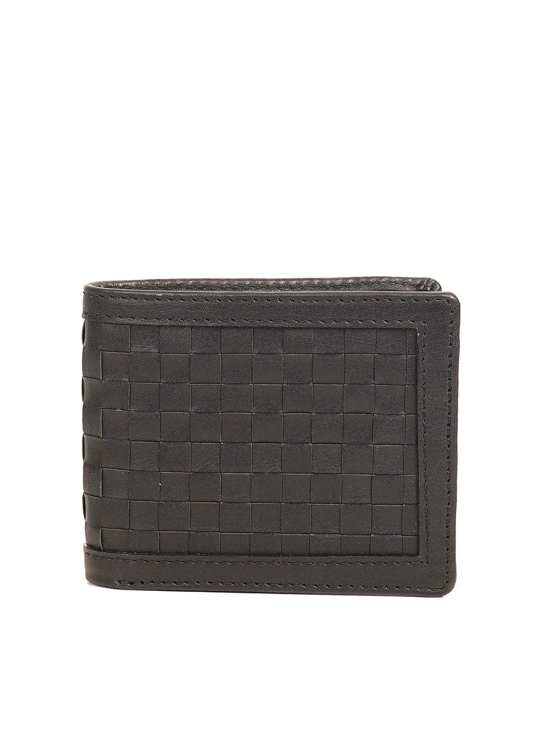 

PERKED Men Checked Textured Leather Two Fold Wallet, Black