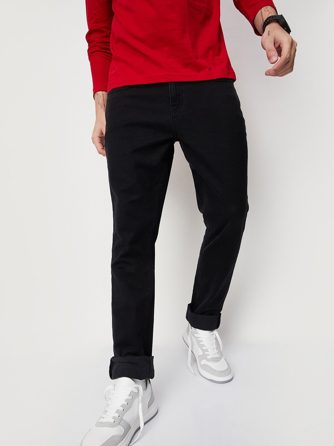 

max Men Clean Look Mid-Rise Stretchable Jeans, Black