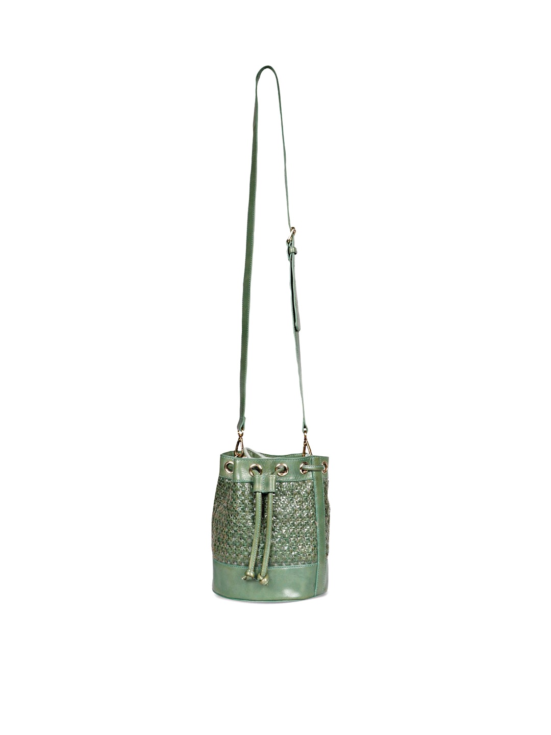 

Favore Textured Leather Bucket Sling Bag, Green
