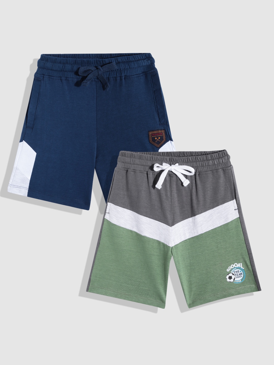 

YK Boys Pack Of 2 Colourblocked Slim Fit Pure Cotton Shorts, Navy blue