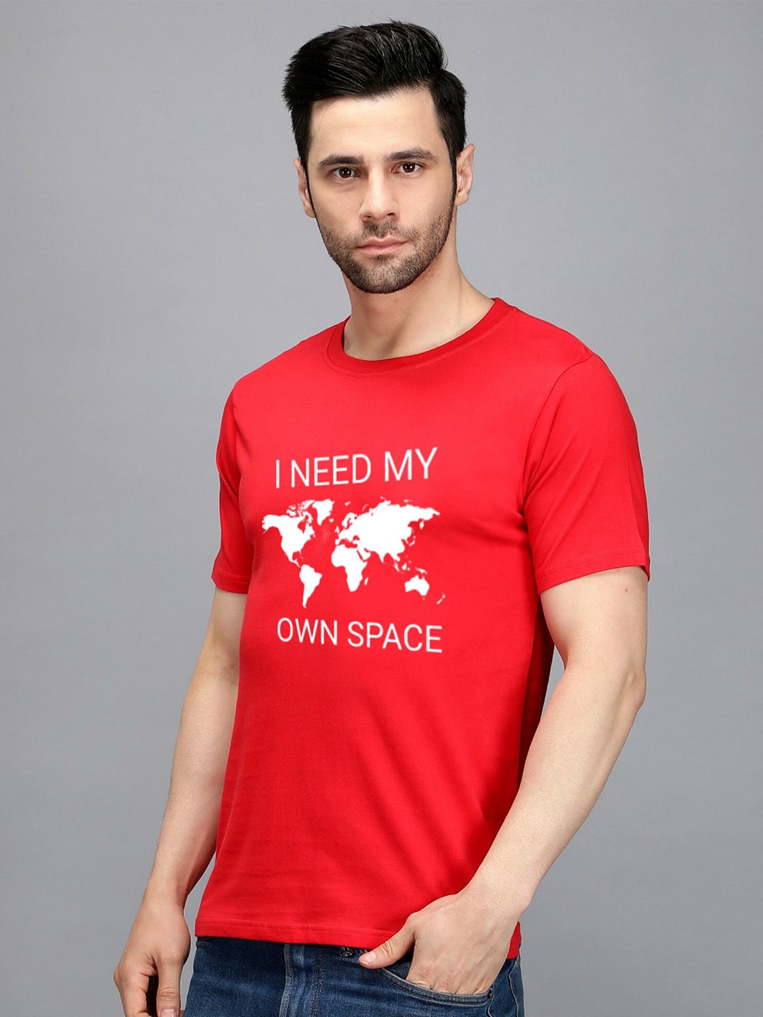 

TRENDY RABBIT Typography Printed Cotton T-shirt, Red