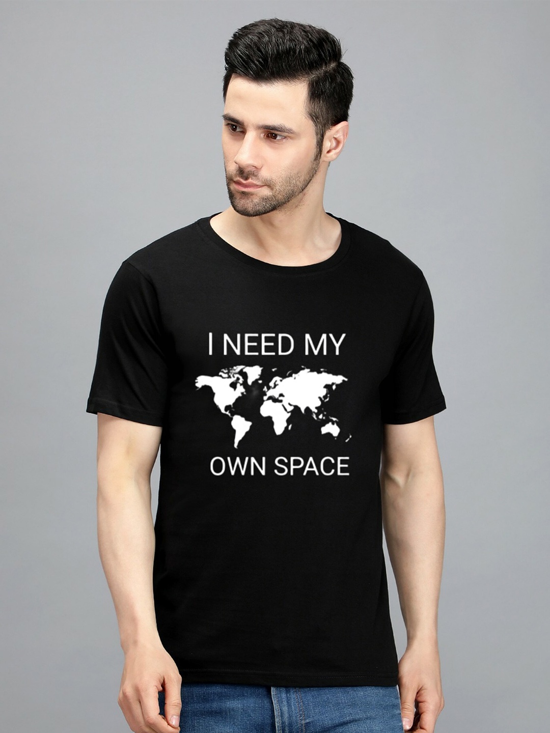 

TRENDY RABBIT Typography Printed Cotton T-shirt, Black