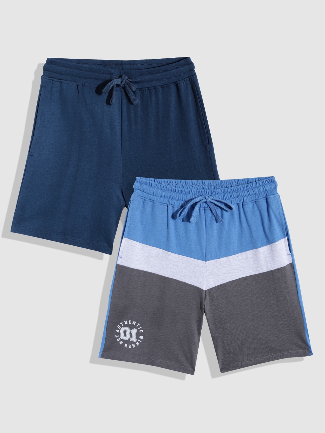 

YK Boys Pack Of 2 Slim Fit Pure Cotton Shorts, Navy blue