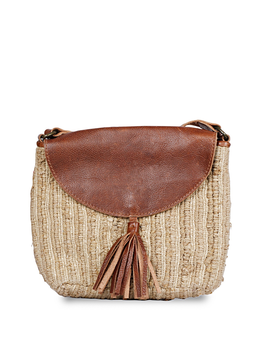 

Favore Textured Leather Structured Sling Bag with Tasselled, Brown