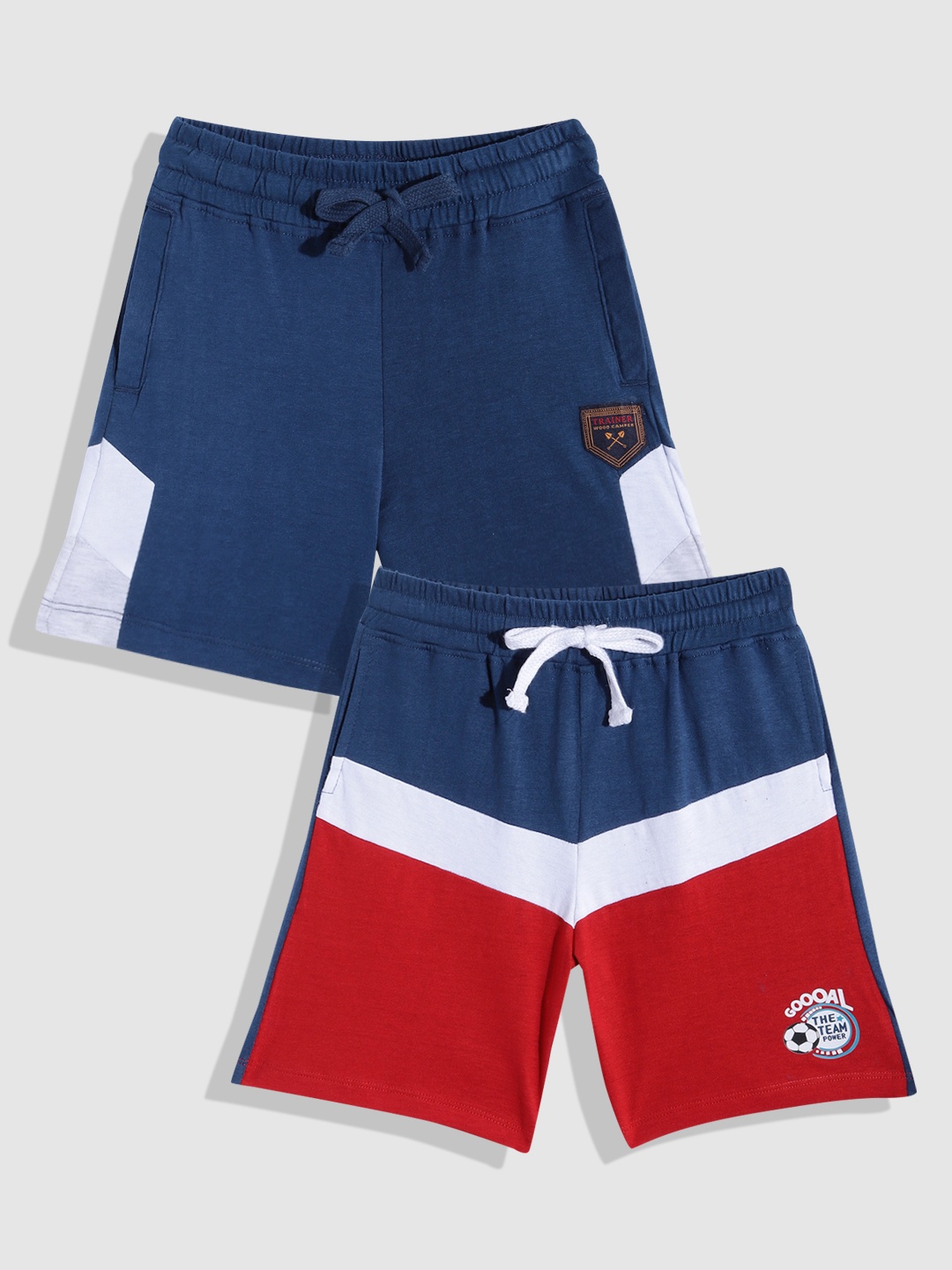 

YK Boys Pack Of 2 Colourblocked Slim Fit Pure Cotton Shorts, Navy blue