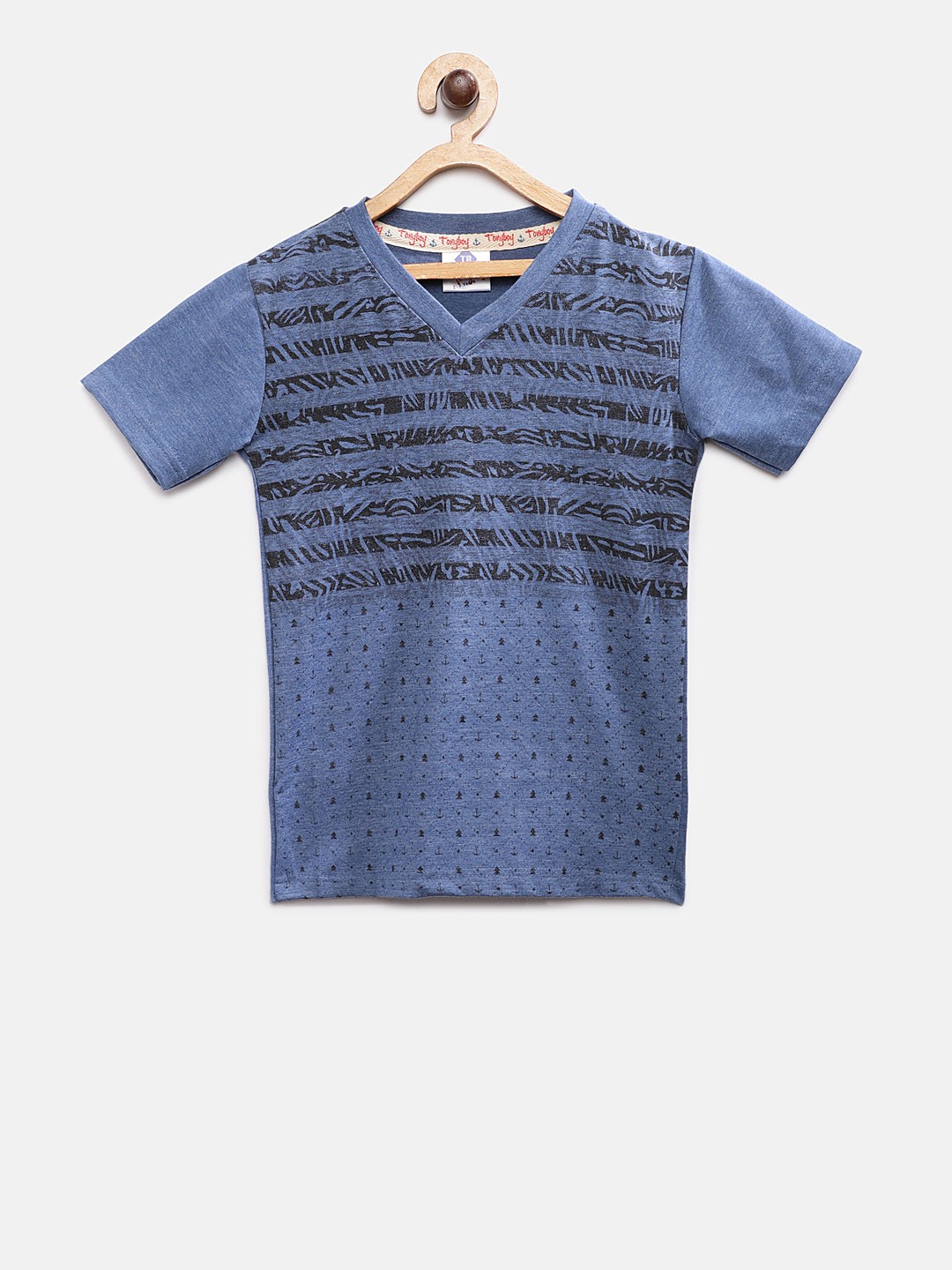 

TONYBOY Boys Blue Striped V-Neck T-shirt