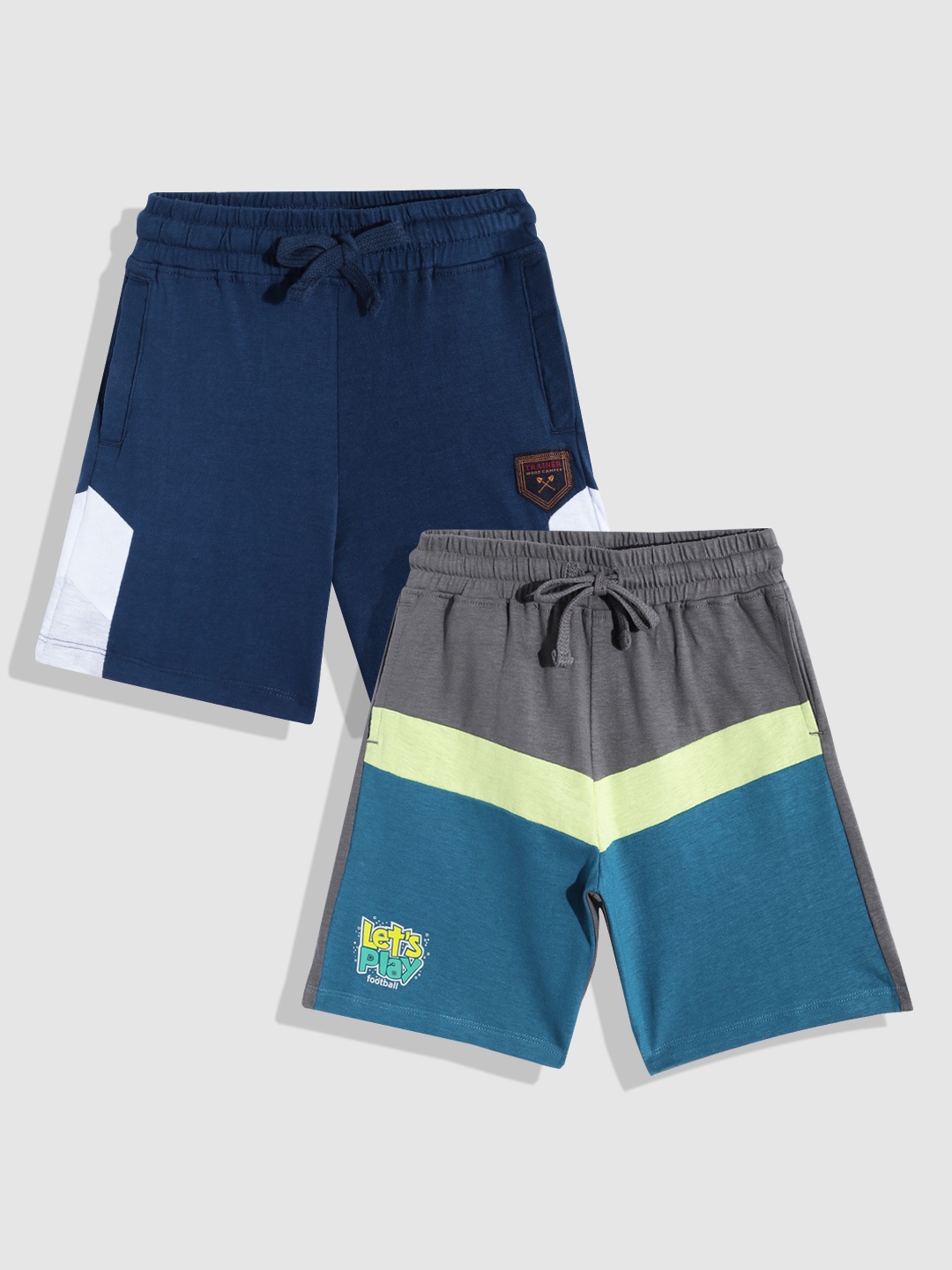 

YK Boys Pack Of 2 Colourblocked Slim Fit Pure Cotton Shorts, Navy blue