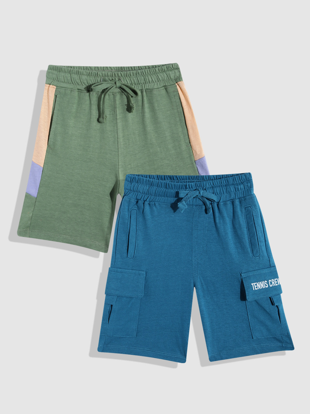 

YK Boys Pack Of 2 Slim Fit Pure Cotton Shorts, Blue